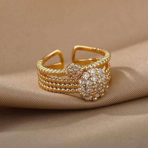 Ојлма цирконски круг Отворени прстени за жени кристално злато прсти прилагодлив прстен свадба Валентин накит-89918