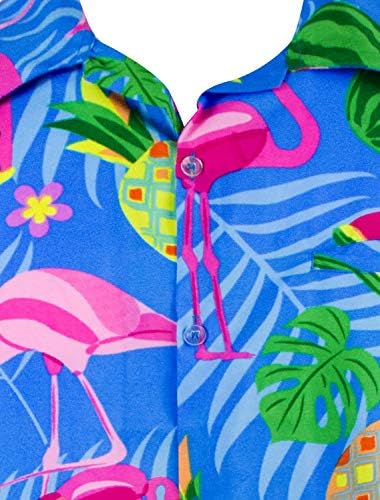 КРАЛОТ КАМЕХА Фанки Хавајски Кошула Мажи Кратки Ракави Предниот Џеб Хавајски Печатење Диња Фламинго Овошје