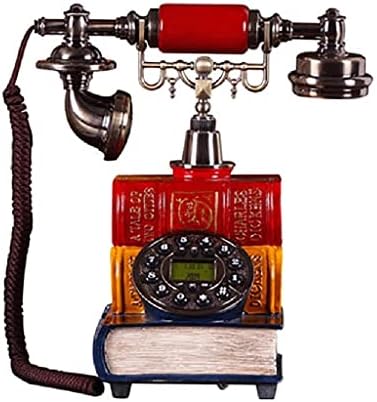 Jgqgb Ретро книга база на фиксни телефон за дома, гроздобер копче за бирање Телефон Стариот моден телефонски кабел со раце бесплатно, лична