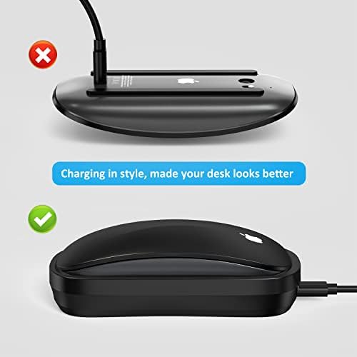 Станица за полнење Honkid за Magic Mouse 2 и безжично полнење Qi мобилен телефон, двострано полнење, употребливо како Magic Charger, Stand и безжичен полнач, USB-A до USB-C кабел долг 5ft, црн