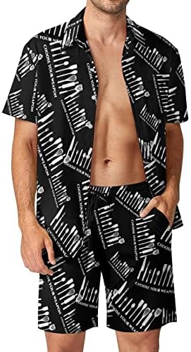 Изберете го вашиот оружје готвач кујна мажи 2 парчиња хавајски копче надолу лабаво вклопни маички кошули панталони за плажа панталони
