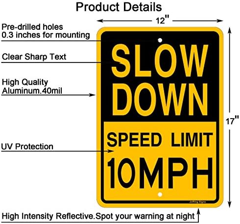 Offофрег го забави ограничувањето на брзината од 10 км на час, 17 x12 инчи, рефлективен алуминиум