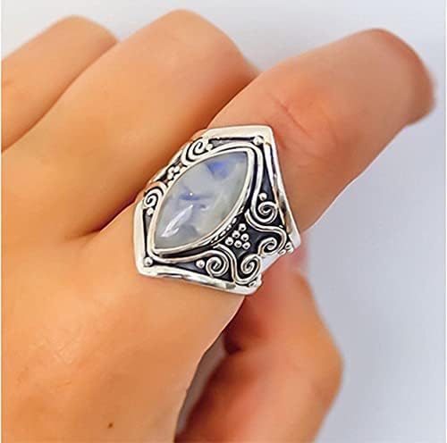 Cutesmile гроздобер сребрен прстен 925 Стерлинг сребрен природен месечина, жени накит Елегантен скапоцен камен венчален прстен