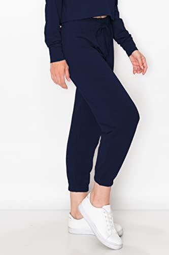 Lapotta Cappris Capris Jugger Sweatpants - Обичен француски тери еластичен влечење на половината на половината на половината