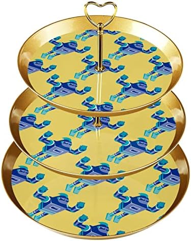3 Ниво Кекси Стојат Со Злато Прачка Пластични Нивоа Десерт Кула Послужавник Цртан Филм Робот Шема Овошје Бонбони Дисплеј За Свадба
