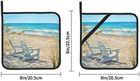 Сцена на плажа со столици држачи за држачи за садови: Подложни за топлина на држачот на тенџере од 2 за готвење микробранова скара и печење
