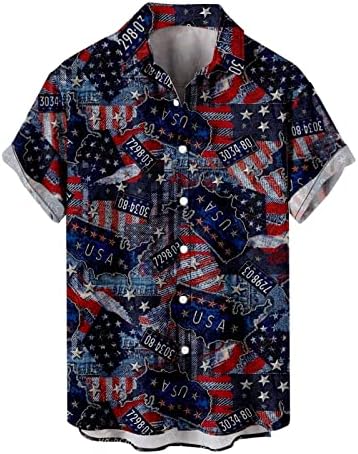 Xxbr 4 -ти јули кошули за мажите ретро американско копче со знаме надолу со врвови лето опуштена вклопена обична патриотска кошула