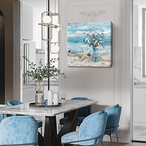 Голем платно wallидна уметност за дневна соба сина плажа wallид декор океански тема печатење на морски обврски за срамни уметнички дела за спална соба бања апстрактно