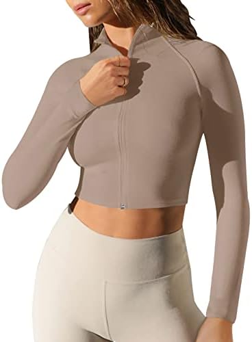 ЛАСЛУЛУ женски патент тренинг врвен беспрекорен долг ракав ребрести јога атлетска кошула исечени џемпери тенок вклопат култури врвови