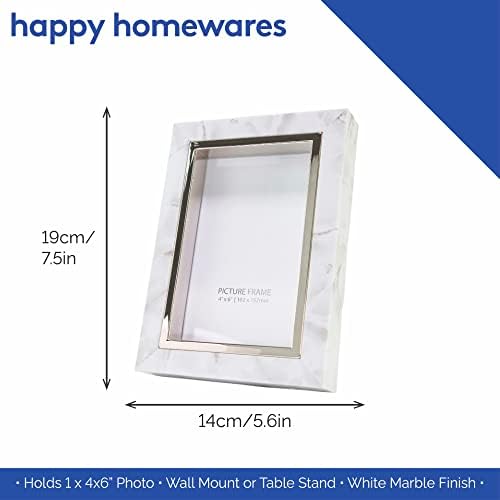 Среќни домашни производи современа бела мермер печати пластична 4x6 кутија во стил на слика со сребрена облога за wallид или маса | Портрет