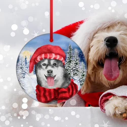 Украси за украси на новогодишни украси сибирски хаски керамички украс куче што виси украс хаски со Дедо Мраз украс украс на кучиња lубител