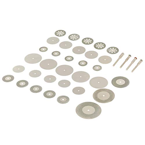 Fafeicy 37pcs Дијамантски дискови од не'рѓосувачки челик, сечила и мандери поставени се вклопуваат во ротациони алатки, за керамика, стакло, дрво, дискови за мелење/диско?