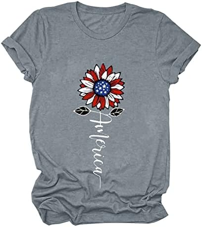 Американски американски знаме маица женски кратки ракави графички врвови на обичен трендовски трендовски 4-ти јули маички летни