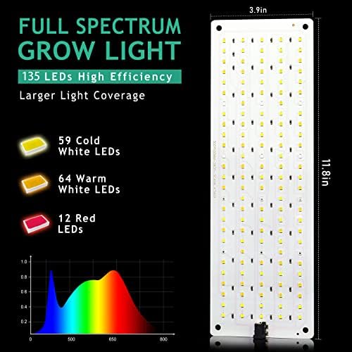 LBW LED LED расте светлина, целосен спектар Расте светлина со 4 затемнети нивоа и автоматски вклучен/исклучен тајмер, 135 LED диоди растенија растат ламба за садници, зелен?