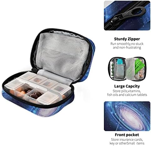 Susiyo Space Starry Sky Pill Case Protable Zippered 7-дневен организатор за патувања за патувања Недела пилула кутија за витамин и додатоци Дневна