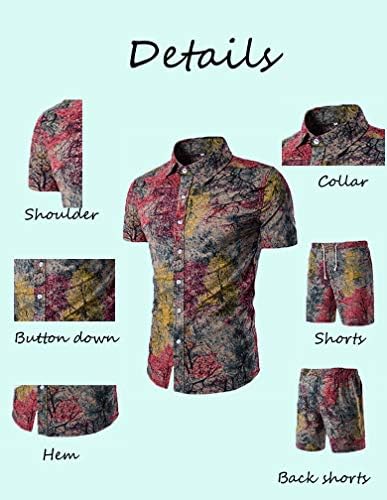 Тебрукс машки цветни облеки со 2 парчиња кошули и шорцеви од костуми надолу на хавајски тренерки