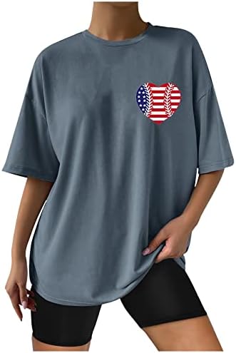 Патриотски врвови на знамето на САД за жени Денот на независност Бејзбол маички 4 јули со кратки ракави со кратки ракави, обични лабави блузи