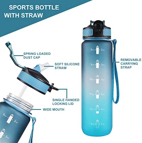 EYQ 32 мл шише со вода со временски маркер, носете лента, без протекување Тритан БПА, осигурете се дека пиете доволно вода за фитнес, теретана,
