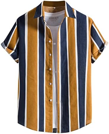 XXBR летни кошули за копче за кратки ракави за мажи надолу од алоха врвови тенок вклопна варијантна вертикална лента за крпеница кошула