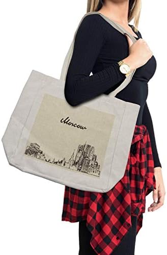 Амбесон Русија торба за купување, гроздобер стил москва небесна силуета нацртана рачна архитектура дизајн, еко-пријателска торба