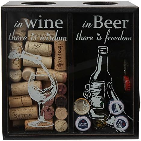 Домашно вино на Лили Вино Корк и Капче за пиво, дрвено вино плута и капачиња за пиво сенка со отворач за капаче за пиво, црна