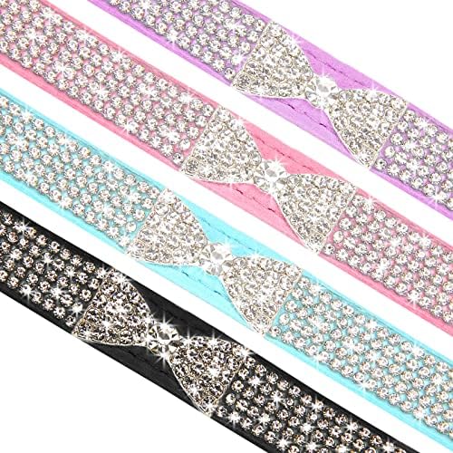 SHPTMCALY Rhinestone Куче Мачка Јака Со Рачно Изработени Ѕвонче, 2 Пакет, Прилагодливи Основни Куче Јака За Мали Средни Кучиња, Мачки,