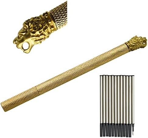 Lopenle 1 парчиња цврсто месинг пенкало, класично метално пенкало, тешки лавови со глава, со 12 парчиња заменливи ролерболни пенкала