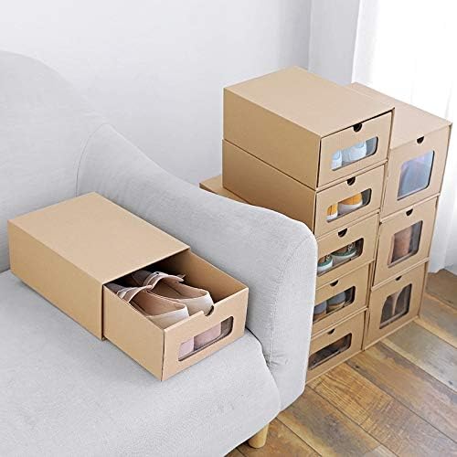 Кутија за складирање на картонски картони со Anncus 3 парчиња DIY видливи кутии за чување чевли за чевли со тврда хартија за фиоки за чевли за чевли Организатор