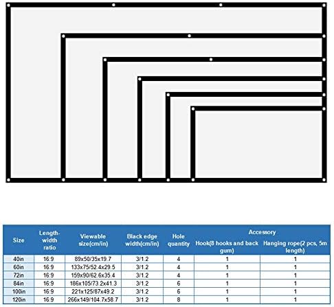 Екран за проекција од 40 инчи, 16: 9 40in Проекциски екран задебелен преносен не -бразда преклопна мека бела полиестерска проектор завеса