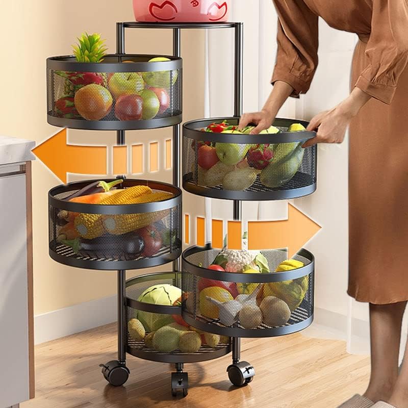 Лујк повеќеслојна кујна за складирање на кујната, ротирачки корпа за кошарка, зеленчук и овошје решетка за кујна за складирање на кујна бања