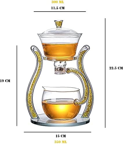 NEWBITWO мрзливо кунгфу стаклен чај постави магнетна вода за пренасочување на вода, ротирачки капакот, полуавтоматски стаклен чајник костум топло