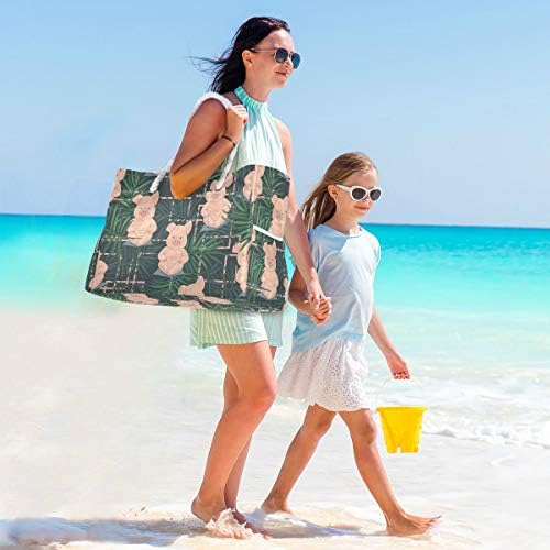 Алаза Смешна свиња и тропска дланка остава голема торба за плажа за жени торбички торби за еднократно намирници торба со патент со џеб
