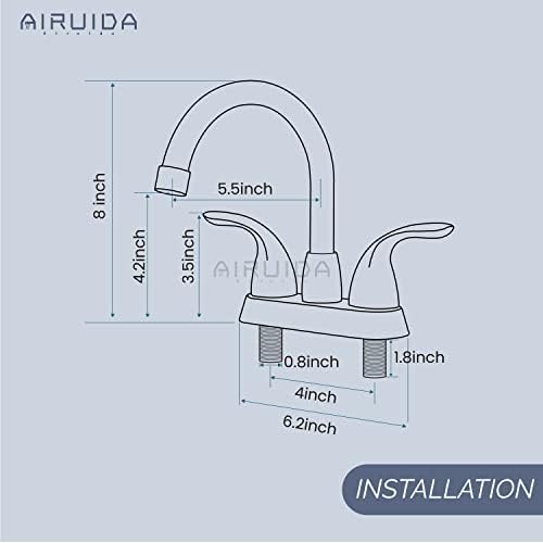 Арјуида четкано злато од 4 инчи центри за бања мијалник за мијалник 2 дупки бања суета мијалник со мијалник со 360 вртливата плунка