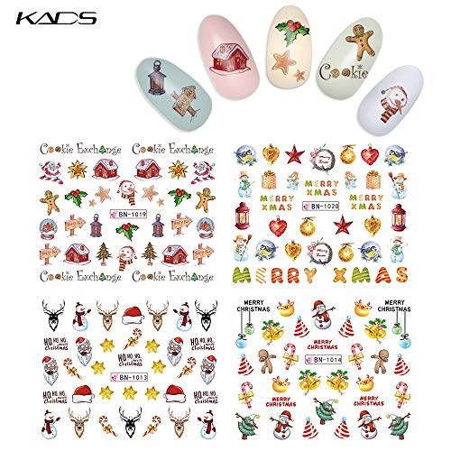 Налепница за налепници за уметност на кратки нокти на Kads, симпатична уметност за нокти, налепница за вода со Дедо Мраз, елки, елки снегулки