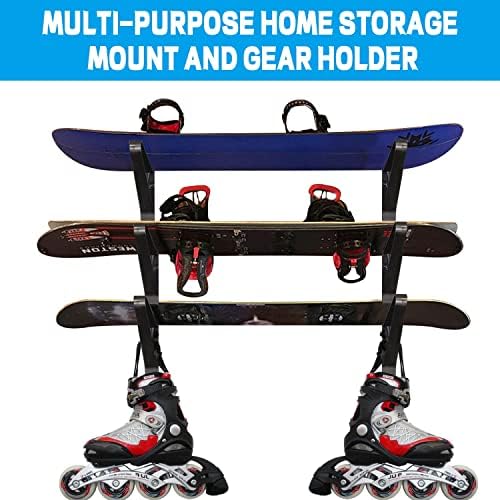 Поскејд за сноуборд wallид за монтирање, прилагодливи слоеви за складирање на простор за заштеда на простор, складирање на табла за ски -табла за дома и гаража.