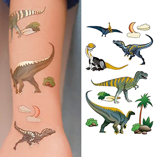 Метални Тетоважи Од Диносаурус, 12-Пакети Златни Сребрени Лажни Налепници За Тетоважа, Кул Тигар Ајкула Орел Реални Привремени Тетоважи