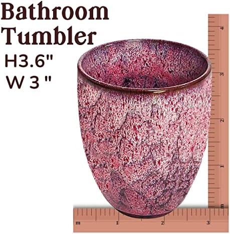 Стилски Тумблер Артоло - Складирање и организација на бања - Убав и практичен организатор на countertop - Трајна чаша од керамика, црвена