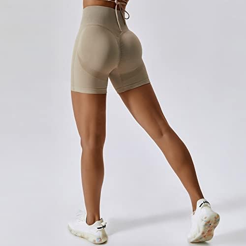Беспрекорни шорцеви за гребење за жени со високи половини што трчаат шорцеви за кревање на задниот дел од тренингот со шорцеви за велосипедисти