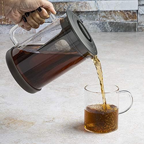 Primula Pace ладно пијалак со ладен кафе со ладен кафе со издржлив стаклен стомна и херметички капак, безбедна машина за миење садови, совршена големина од 6 чаши, 1,6 qt