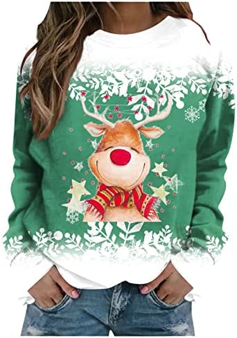 Графички џемпери на Fandream за жени Среќен Божиќ О-вратот без кошули со аспиратори Атлетски ретро жени пуловер