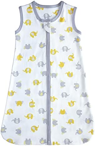 Sitilin Baby Slep Sack, носено ќебе памук за спиење, мека и удобна погодна за 6-12 месеци бебиња сиви жолти слонови 1.0 TOG