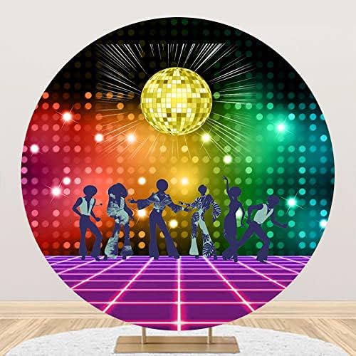 Yeelle 7.5x7.5ft Vintage 70S 80S 90S 90S DISCO PARTION ROUND RODE BECRDROP сјаен неонски танчер ноќ, ајде да светиме фотографија Позадина