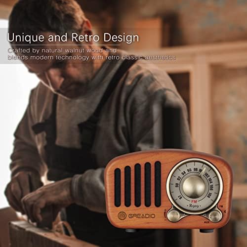 Гроздобер радио ретро Bluetooth звучник- Greadio Cherry Wooden FM радио со старомоден класичен стил, силно подобрување на басот, гласен волумен, Bluetooth 5.0 безжична врска, TF картичка ?