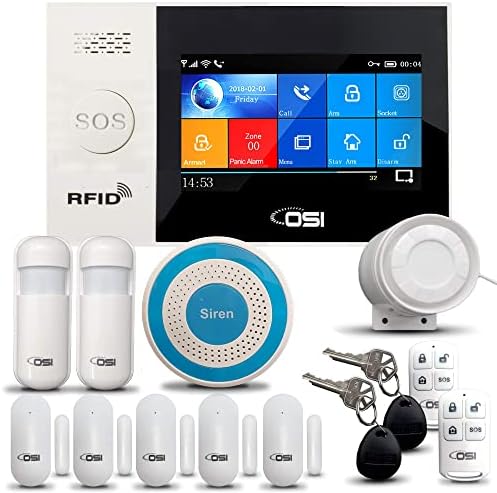 【OSI Безжичен WiFi Smart Home Security DIY Alarm System-14 парче + 4x OSI Smart Security Bullet Camera Outdoor 1080P HD, WiFi камери】