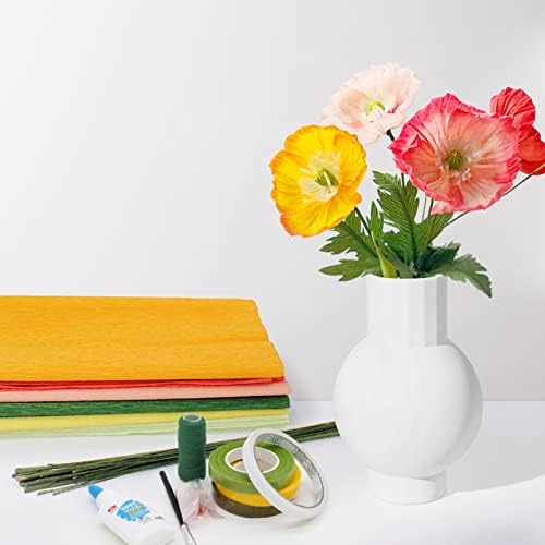 Crepe Paper Flower DIY комплети со 6 ролни, 12 парчиња цвеќиња материјал со ролни од хартија, железна жица, цветна лента за роденденски фестивал Орнамент Рачно изработен цвете?
