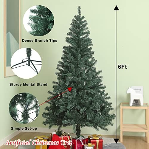 Ccinee 6ft вештачко новогодишно дрво, 700 совети за гранки Зелена шаркан смрека со метални штандови, лесно склопување, за украсување