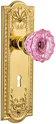 Носталгичен Магацин 725574 Ливади Плоча Со Приватност На Клучалката Кристално Розова Стаклена Врата Копче Во Полиран Месинг, 2.375