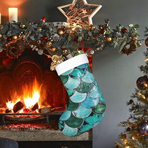 Божиќни чорапи на Аугенстер Сина сирена опашка гроздобер двострана камин што виси чорапи