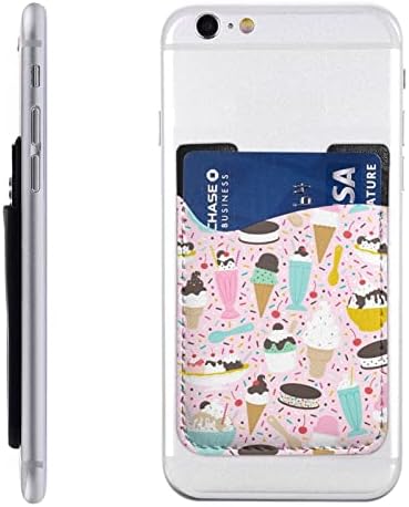 Слатка сладолед Телефонски држач за картички, PU кожа самолеплива лична карта за кредитна картичка за 2,4x3,5 инчен смартфон назад