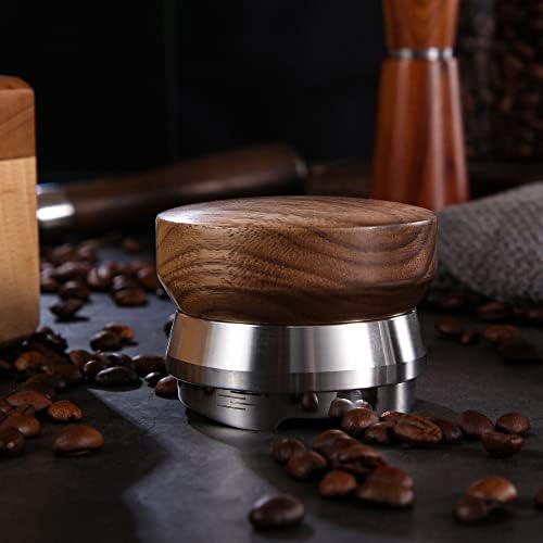 Гурудар 58,5мм дистрибутер на кафе, алатка за дистрибуција на еспресо, прилагодлива длабочина на еспресо нивото на еспресо со рачка од орев